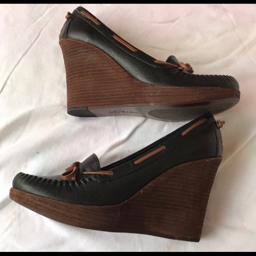 LL Bean brown leather wedges, size 8